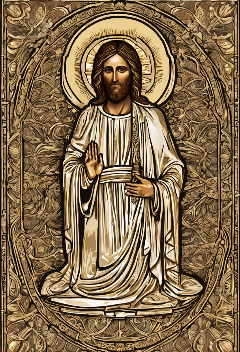 Imagine a majestic representation of Jesus Christ, sentado em um trono de ouro que irradia luz divina. He is dressed in white and gold robes, que simbolizam pureza e divindade. Jesus' hands are gently joined in a gesture of prayer, expressing humility and spiritual connection.
Detalhes da Imagem:
Comece desenhando o trono de ouro com detalhes intrincados, como entalhes, inlaid patterns and jewelry. O trono deve parecer imponente e celestial.
Posicione Jesus no trono de maneira a mostrar sua dignidade e autoridade, but also his serenity and compassion.
Focus on Jesus' facial features. Your eyes should convey a deep connection to the divine and your mouth may be slightly curved into a soft smile.
Jesus' hands must be together, fingers intertwined and thumbs pressed gently against each other. This should represent a gesture of deep prayer.
Use luz suave e sombras para destacar os contornos do rosto, as vestes e os detalhes do trono. The light must also appear divine, emanating from Jesus Himself.
The crown of thorns that Jesus wore during the crucifixion can be placed subtly next to the throne, as a symbol of sacrifice and redemption.
The background can be a celestial environment with golden clouds and an atmosphere of peace and transcendence.
Feel the spiritual connection as you create every detail. Use advanced editing tools to ensure high definition of the image. As you create, Allow the sense of reverence and respect to fill your heart, reflecting on the image you are creating."
Remember that creating a high-definition image requires meticulous attention to detail and the use of the editing program's advanced tools to achieve the desired quality.