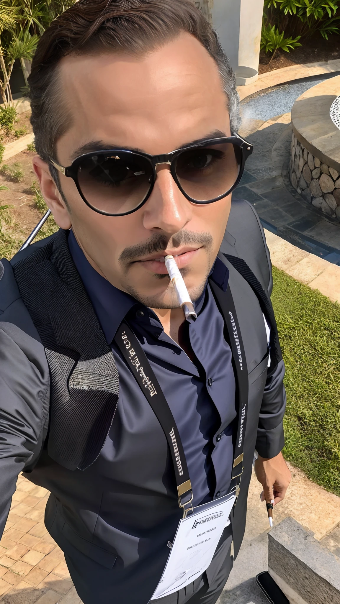 Homem fumando um cigarro com estilo elegante.