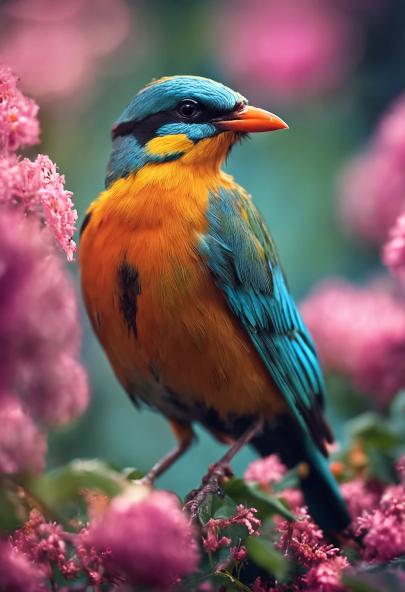 Beautiful birds standing on flowers