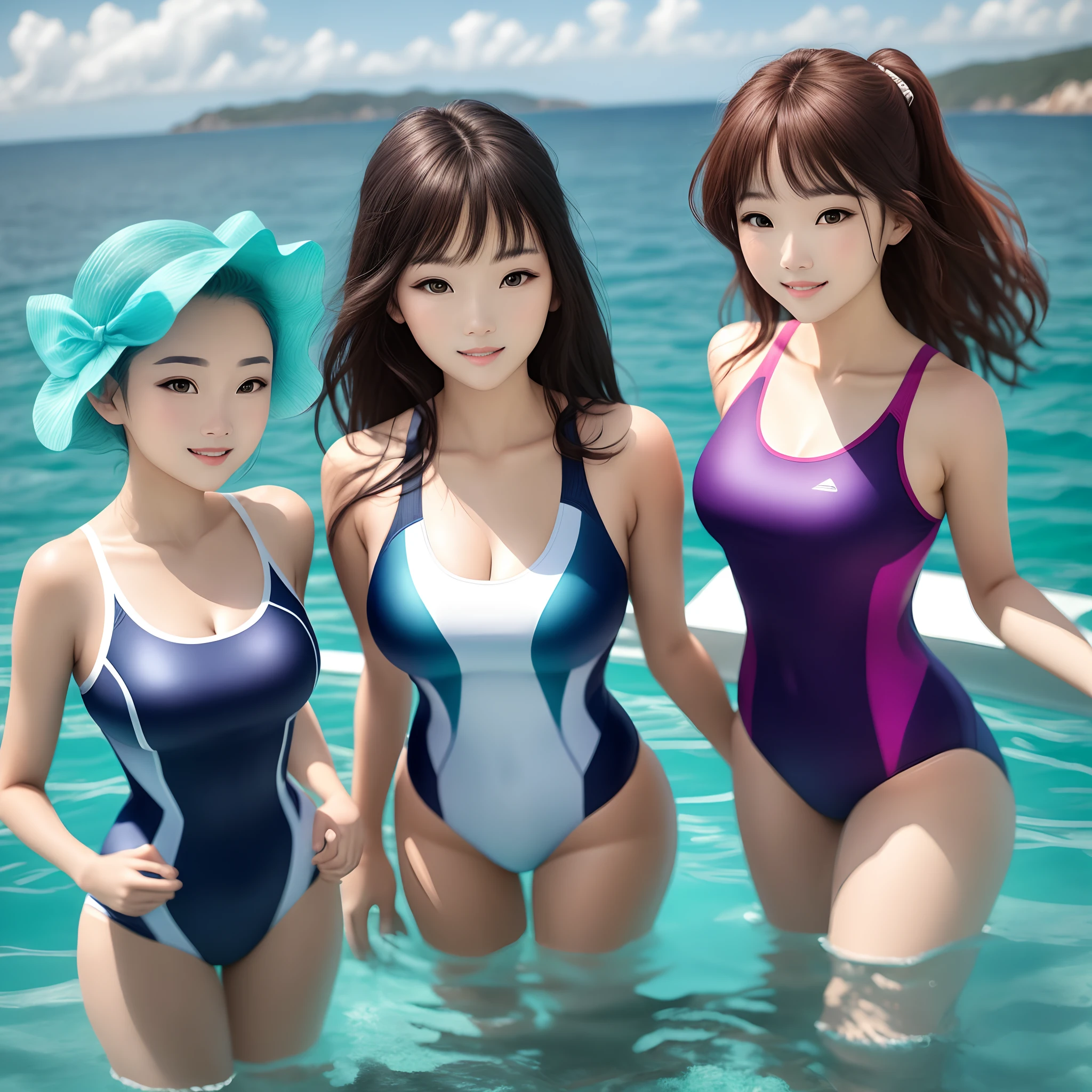Beautuful Women，Three-point swimsuit，the sea