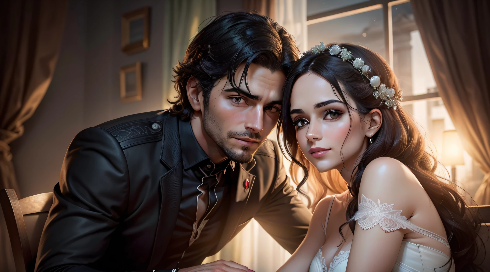 Um retrato vibrante e ensolarado de um casal feliz, unaware of the impending darkness of betrayal.