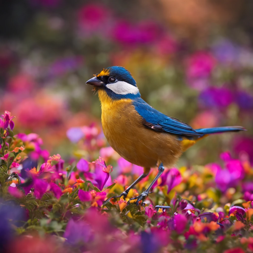 Beautiful birds standing on flowers