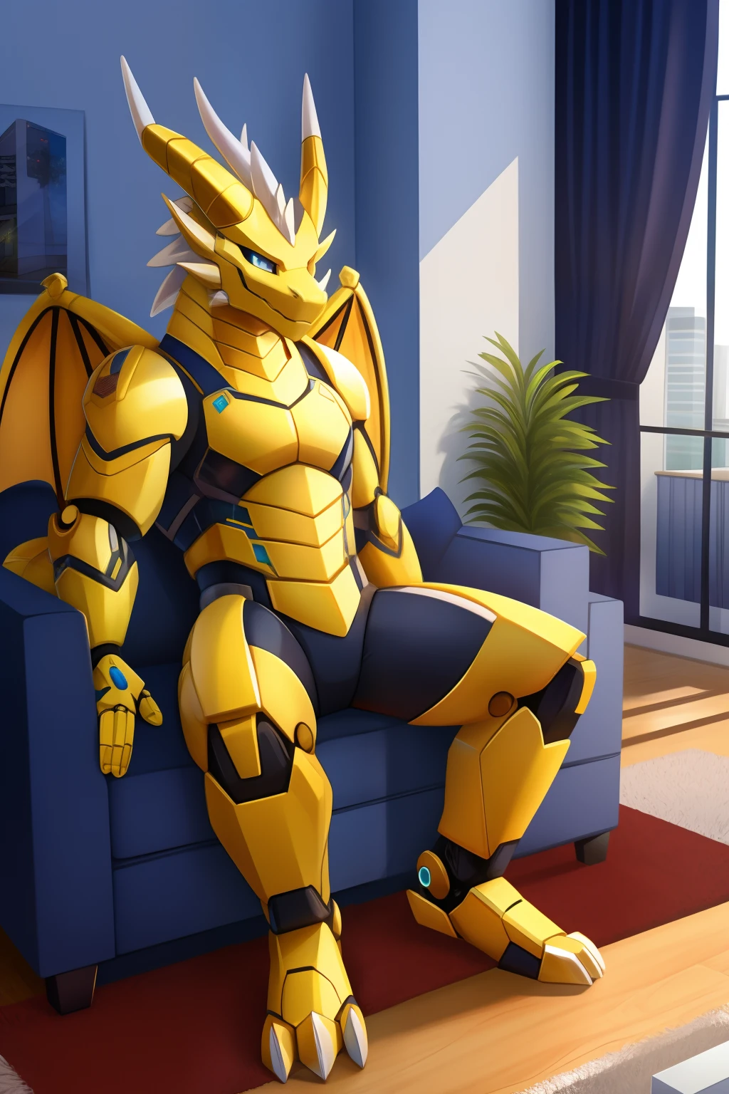 robo dragon，Golden dragon，Sitting in the apartment