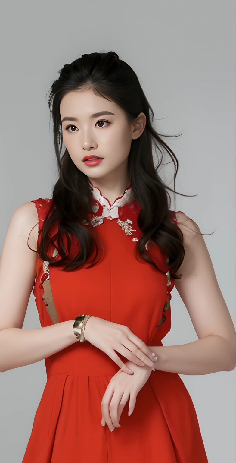A dress with a chinoiserie style with lace elements at the neckline and cuffs of the dress with a traditional moire pattern with details such as pleats, embroidery, beads, silk, crepe, knee-length or length, and bows or flowers at the waist or neckline