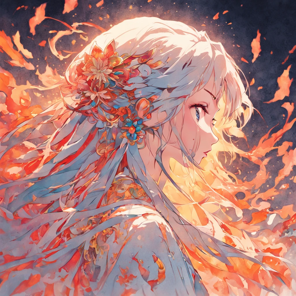 (White background:1.4),(Silhouette of a girl's head, Eyes closed, colorfull long hair, Oriental elements),(Chinese illustration:1.3,paper art:1.3, Quilted paper art:1.2),( reasonable design, Clear lines, High sharpness,Best quality, Very detailed, Masterpiece, movie light effect, 4K )