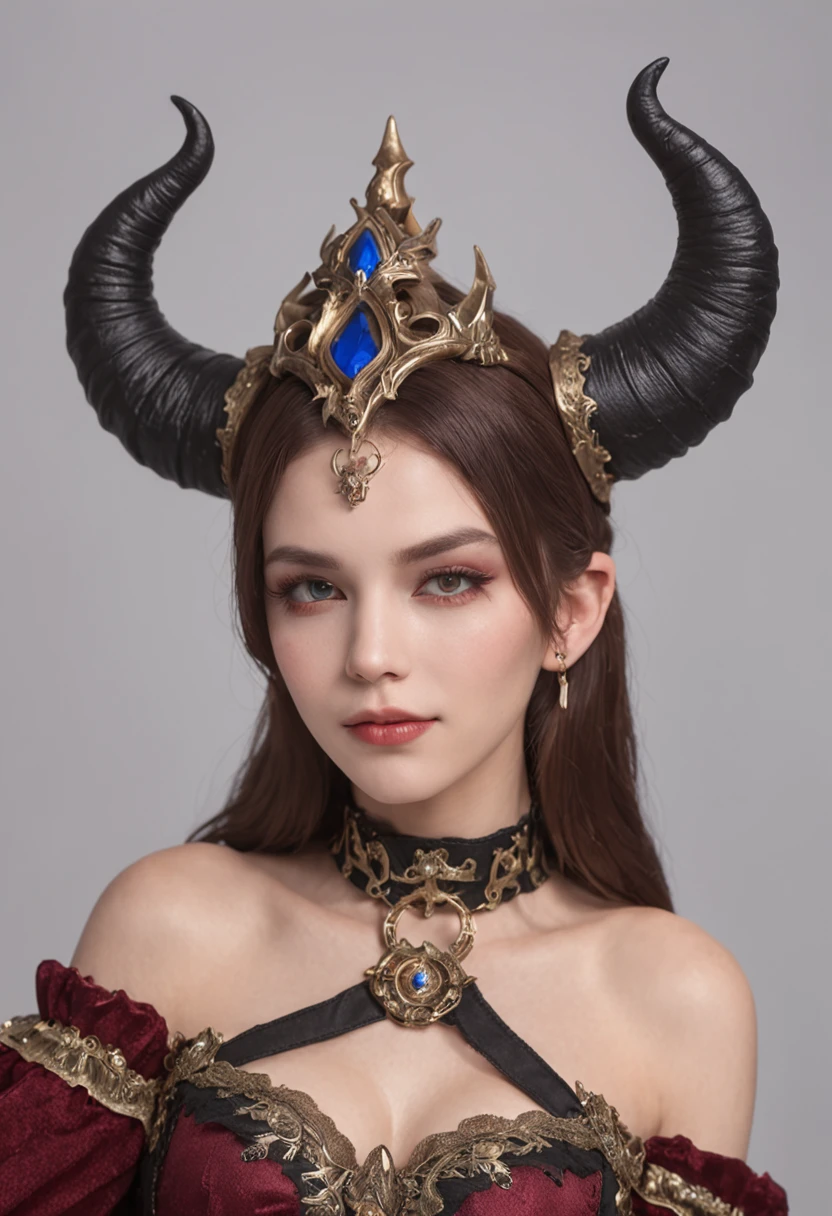 top-quality、Beautiful French woman、full body Esbian、Female Demon King、Devil's costume、Fantasia、horns grow on the head、magic castle、