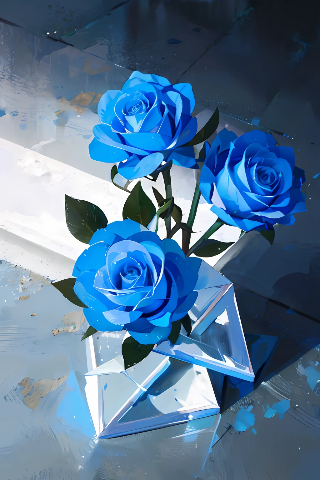 Three blue roses