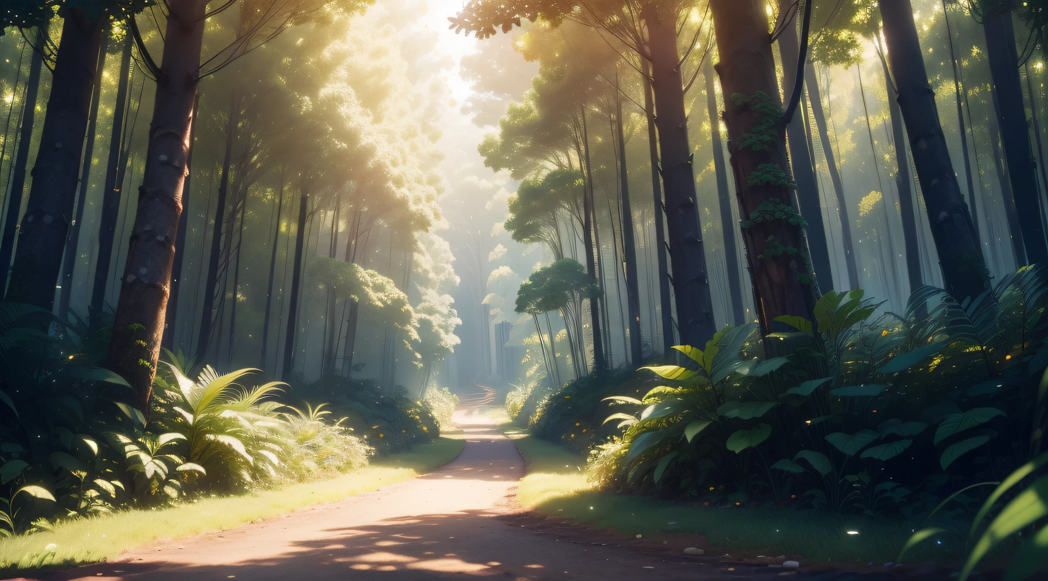 (extremely detailed CG unity 8k wallpaper,masterpiece, best quality, ultra-detailed),(best illumination, best shadow, an extremely delicate and beautiful),caminho sinuoso,floresta vibrante,colorida,luz do sol nascente,journey of struggles and obstacles,Discovery of betrayal