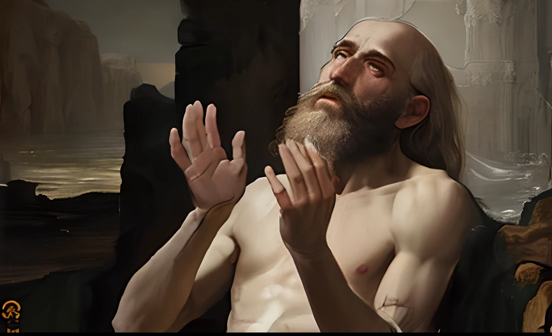 pintura de um homem com barba e barba branca, saint jerome as an hermit, portrait of saint of the pit, pintura renascentista do homem, inspirado em Cagnaccio di San Pietro, inspired by Károly Markó, o Velho, pintura de um homem, um velho, inspired by Nicomachus of Thebes