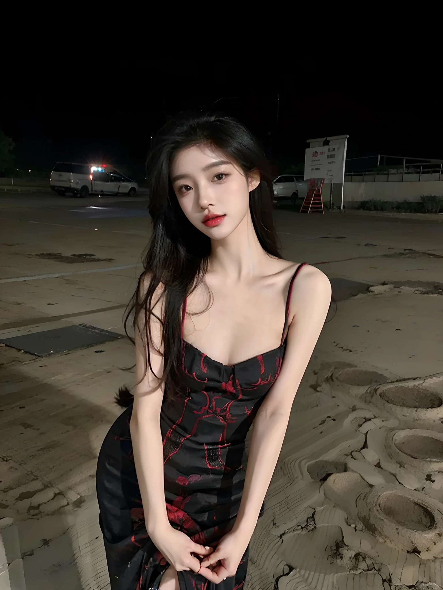 araffe woman in a black dress posing for a picture, xintong chen, Korean girl, beautiful Korean women, Gorgeous young Korean woman, wenfei ye, 2 2 years old, Beautiful young Korean woman, Chinese girl, 21 years old, 2 7 years old, xision wu, full-body xianxia, 19-year-old girl，（（（Open-mouthed，teeth））），（white teeth）