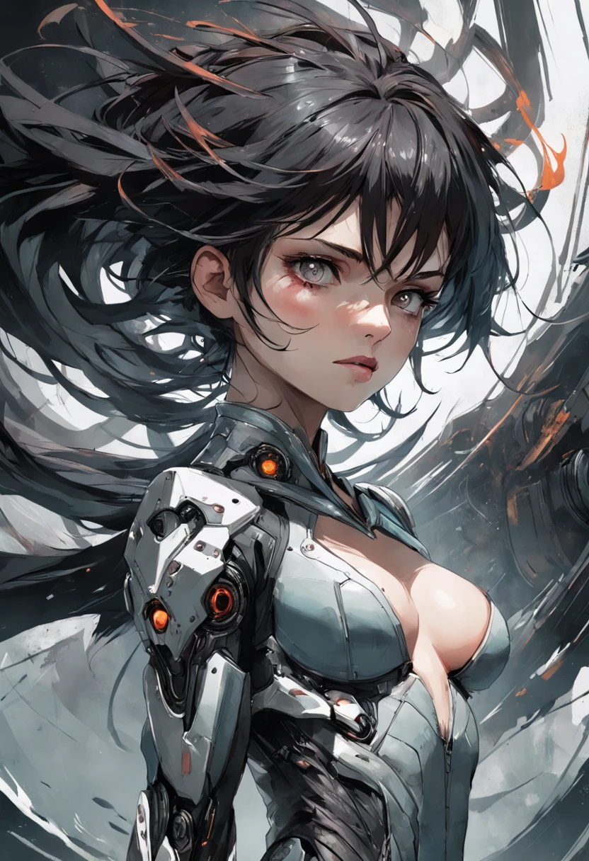 fine Illustration artestyle by Russ Mills, Luis Royo, Darryl Zabrocki,mujer hermosa, Dynamic upper body posture, piel suave, ojos hiperdetallados, hiperrealismo, Altamente detallado, foco nítido, obra maestra, perfect composition, Science-Fiction, arte, claroscuro, Artstation, Motor Unreal 5, Renderizado de octanaje, 8k, UHD, Estilo de Losh, WLOP
