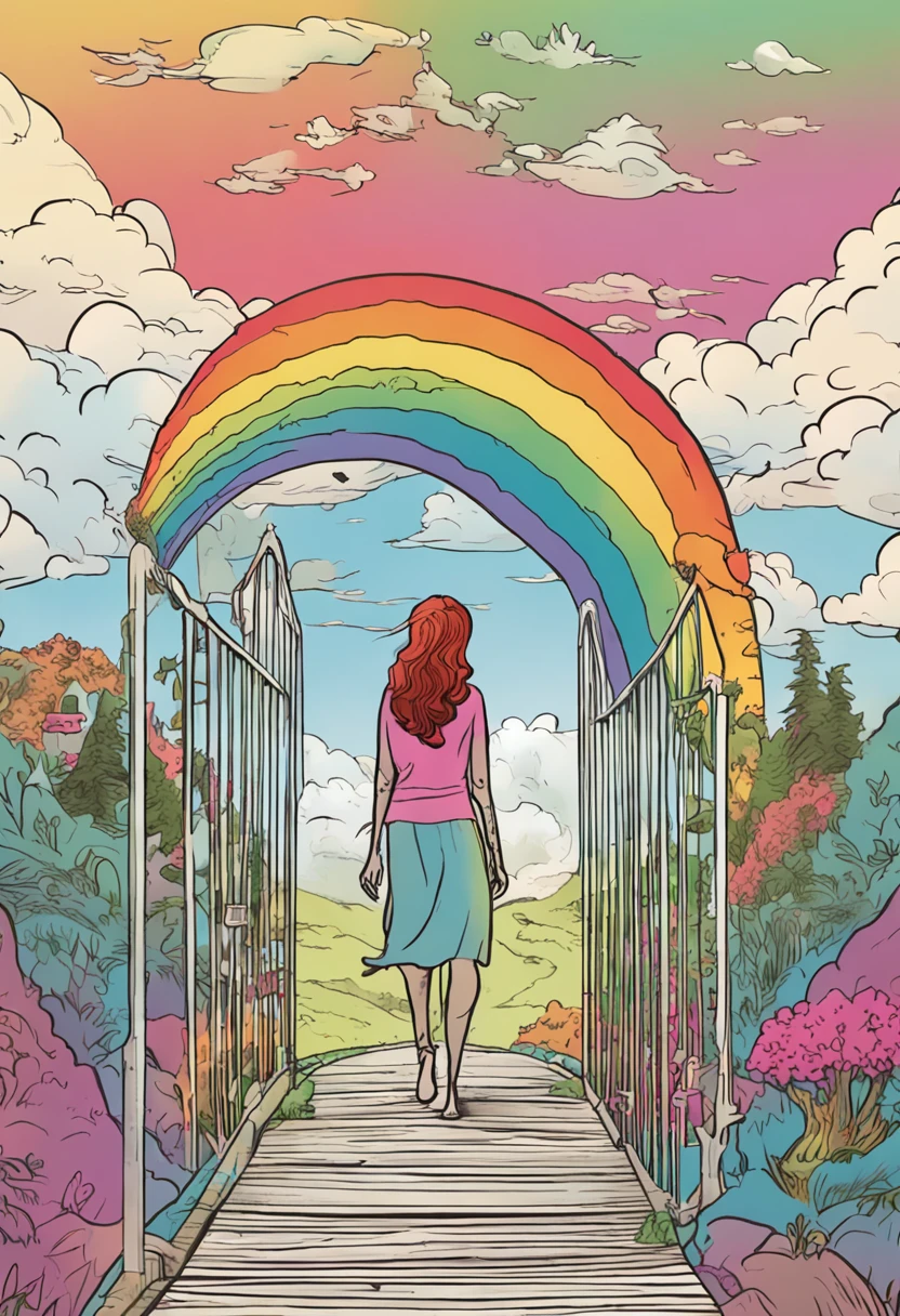 Prompt:
"A beautiful woman crossing the rainbow bridge."
Negative prompt:
"A hideous creature trapped on the rainbow bridge."