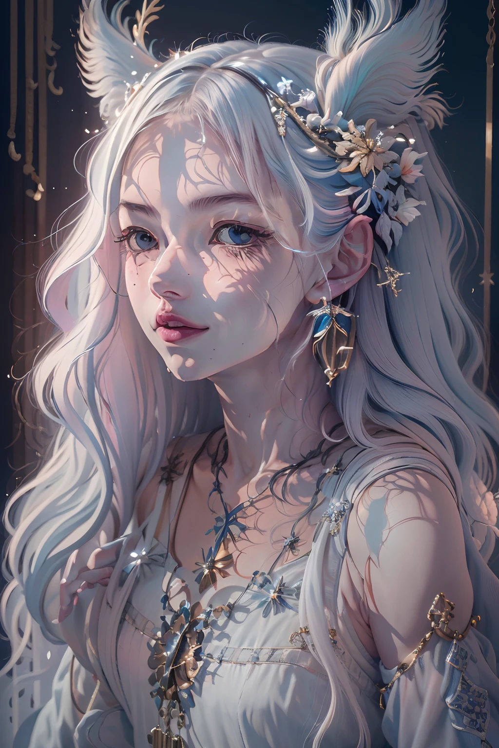 A mysterious angel with a sense of transparency、A smile、Shining that is an indescribable beauty,It is beyond the human imagination,It comes from heaven,From places we can't reach。It was an angel,She has hair as white as snow,It was a pure white,Without any impurities,It's like a reflection of light in its purest form,Illuminates everything around it。
Her hair fell like a waterfall,Light and soft,It was as if every strand of hair was trembling slightly,Twinkle with light。This glow does not come from the reflection of any substance,It comes from her own light,It was an indescribable beauty,It is impossible to look away。
Her eyes twinkled like stars,It was a deep blue,With a glow of mystery and wisdom,Feel awe-inspiring。Her eyes were filled with compassion and understanding,It seems to be able to see through the human soul,It was incredibly calm and comforting。
Her face resembles a work of art carved in marble,flawless perfection,There are no flaws。There was always a faint smile on the corner of her mouth,It was a warm and charming smile,Feel incredibly comfortable and reassuring。
Her figure is as light as a fairy,Her every movement is full of grace and power,It is incomparably awe and appreciation。Her presence is like a miracle,People can't believe their eyes。