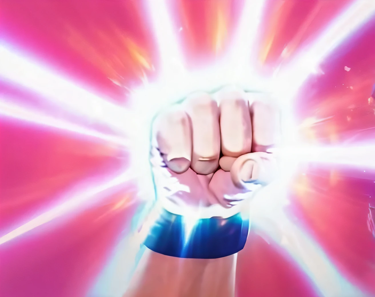 Fist close up on pink background、The light is shining, Fist close-up, The Magnificence of the Energy Man,One fist raised high in victory, Fireball Hand, fighting stance energy, Big fist, hold fists