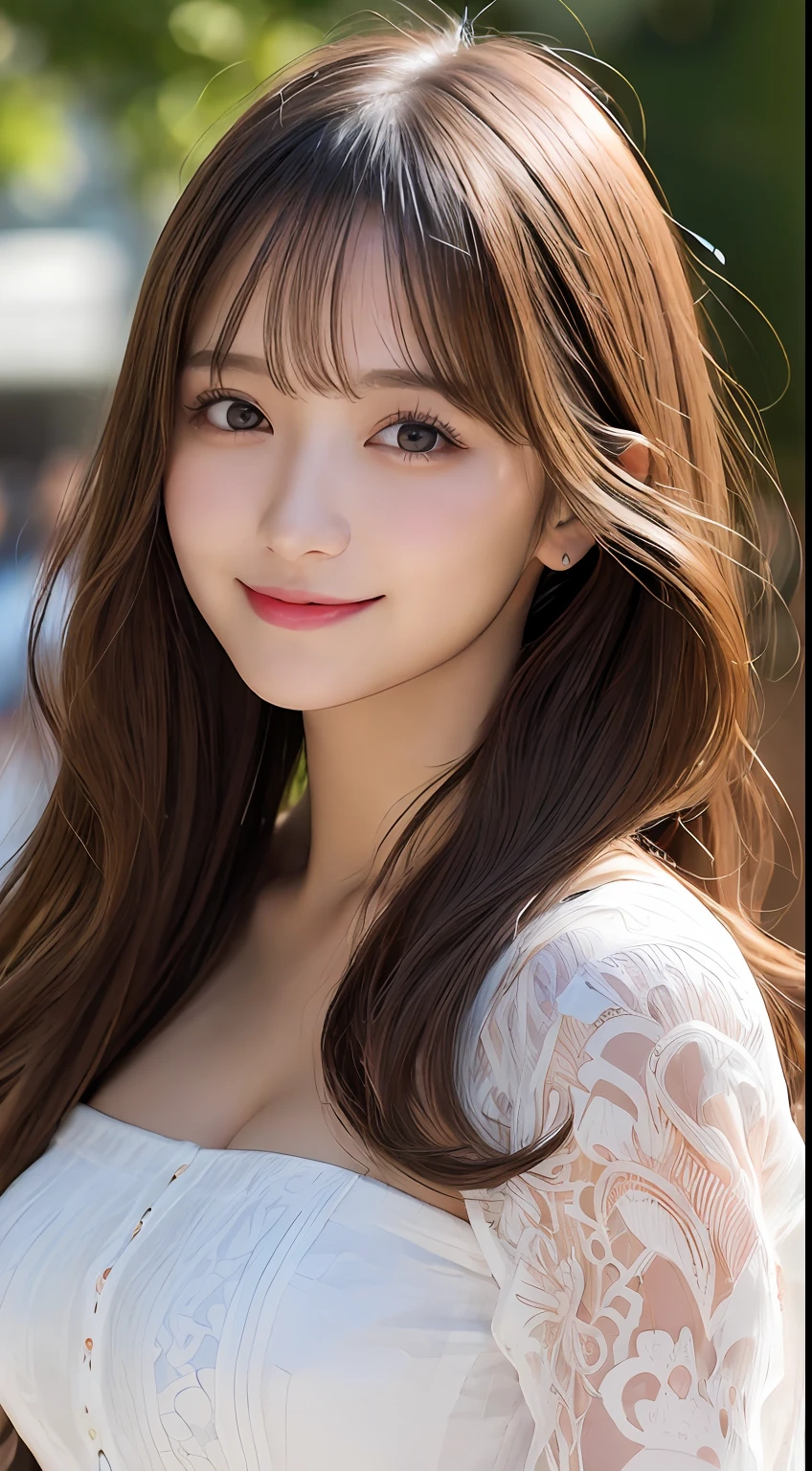 masutepiece, Best Quality, Illustration, Ultra-detailed, finely detail, hight resolution, 8K Wallpaper, Perfect dynamic composition, Beautiful detailed eyes, Women's Fashion Summer,Medium Hair,Small breasts natural color lip, Bold sexy poses,Smile,Harajuku、20 years girl、Cute、Sexy shot looking at camera
