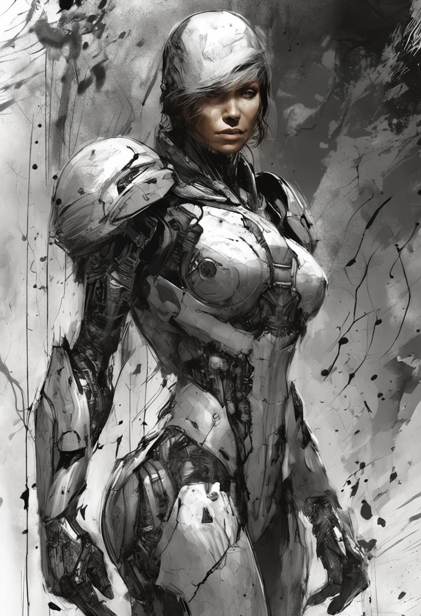 fine Illustration artestyle by Russ Mills, Luis Royo, Darryl Zabrocki,mujer hermosa, Dynamic upper body posture, piel suave, ojos hiperdetallados, hiperrealismo, Altamente detallado, foco nítido, obra maestra, perfect composition, Science-Fiction, arte, claroscuro, Artstation, Motor Unreal 5, Renderizado de octanaje, 8k, UHD, Estilo de Losh, WLOP