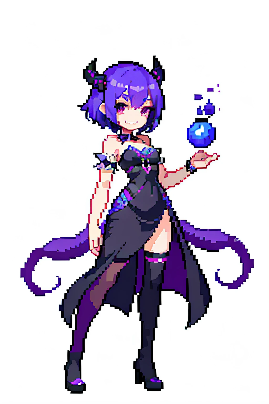 (​masterpiece、top-quality、top-quality)、pixels、Pixel art、女の子1人、full body Esbian、Succubus,thighhigh,long slit,Purple hair, seductive grin