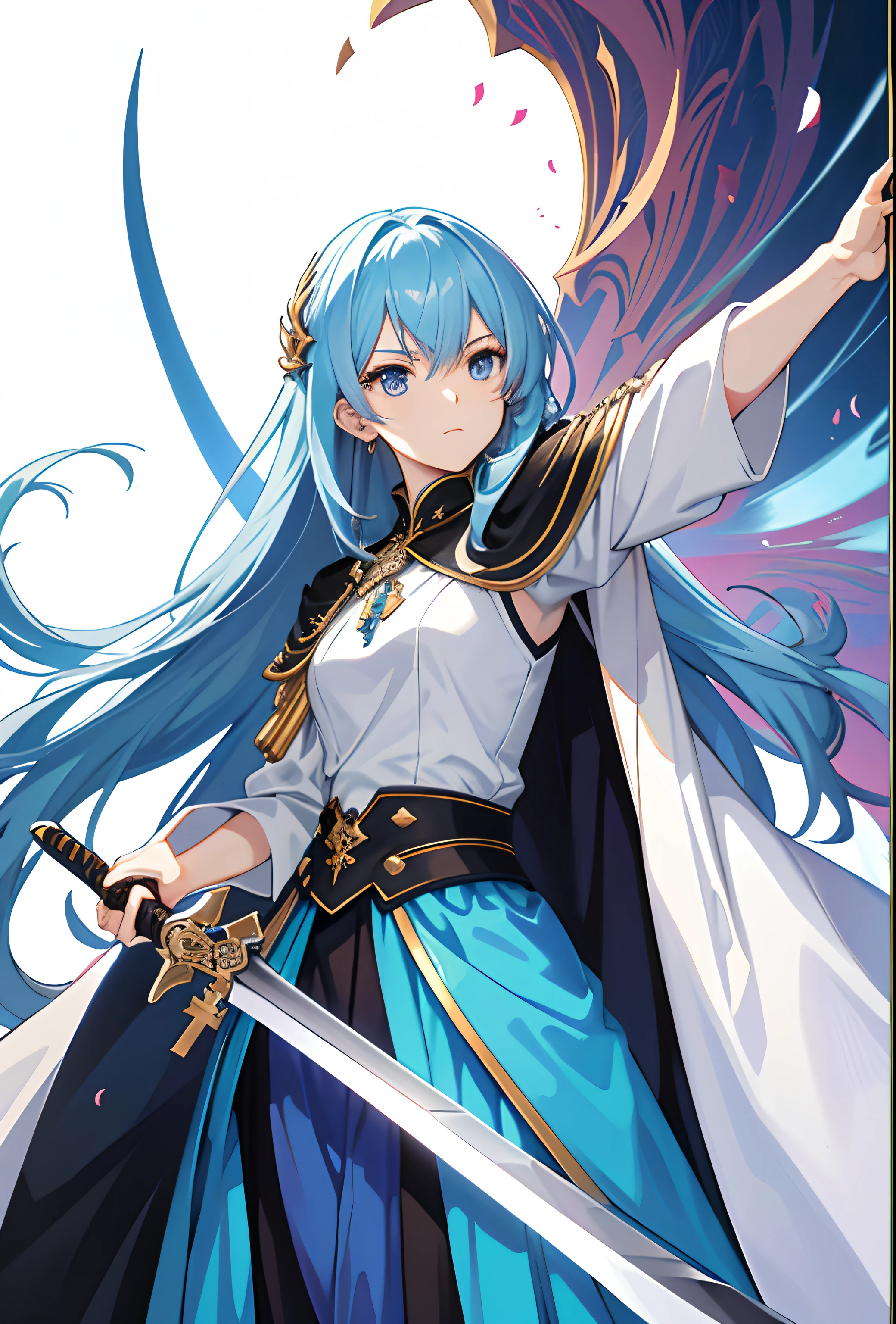 A woman in a dress holds a sword and a sword, high detailed official artwork, Detailed key anime art, Official anime artwork, Detailed anime artwork, An anime cover, clean and meticulous anime art, Official artwork, Anime fantasy artwork, full art, Beautiful anime artwork, detailed anime art, light novel cover art, Anime fantasy illustration, Anime epic artwork, offcial art, Anime artwork