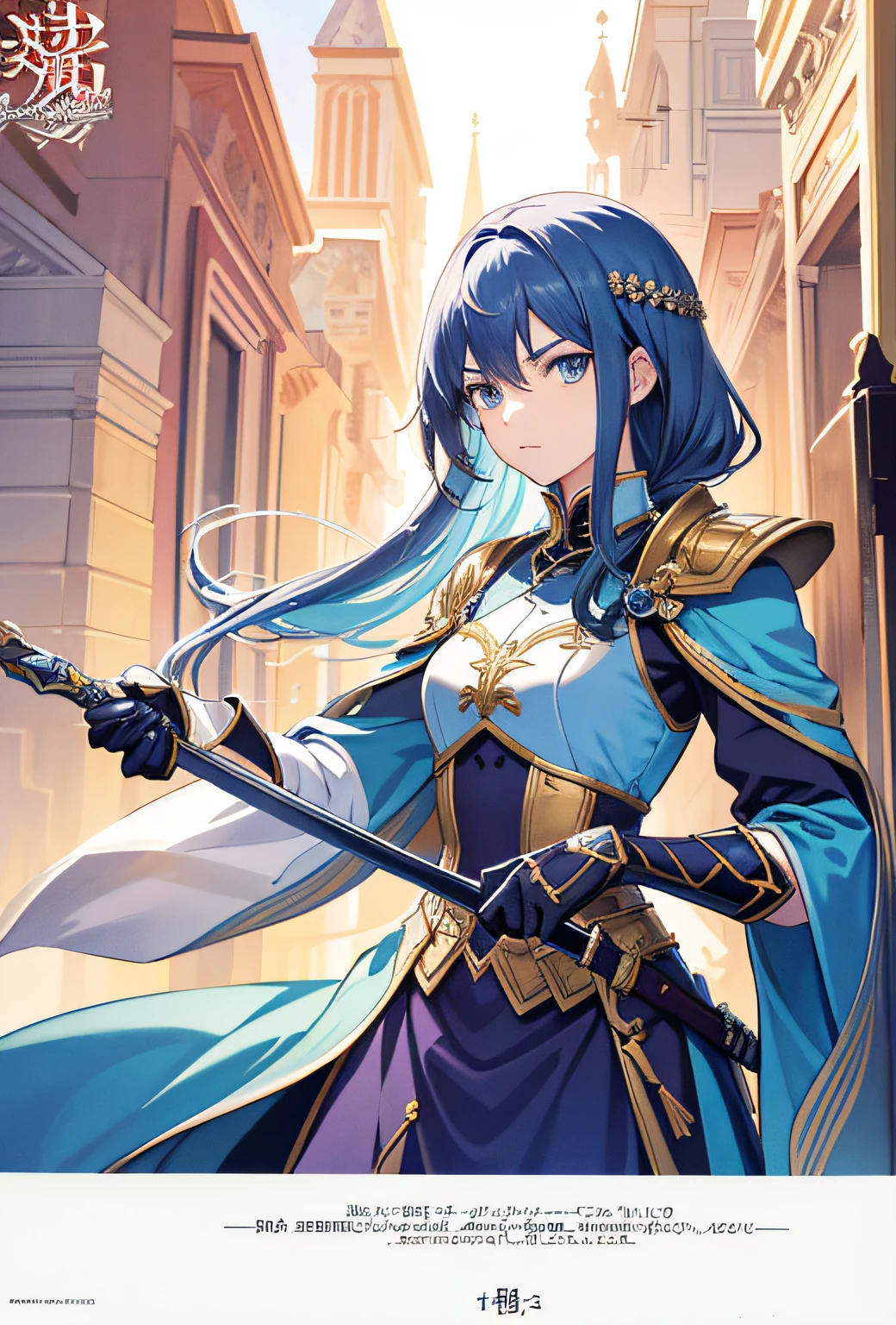 A woman in a dress holds a sword and a sword, high detailed official artwork, Detailed key anime art, Official anime artwork, Detailed anime artwork, An anime cover, clean and meticulous anime art, Official artwork, Anime fantasy artwork, full art, Beautiful anime artwork, detailed anime art, light novel cover art, Anime fantasy illustration, Anime epic artwork, offcial art, Anime artwork