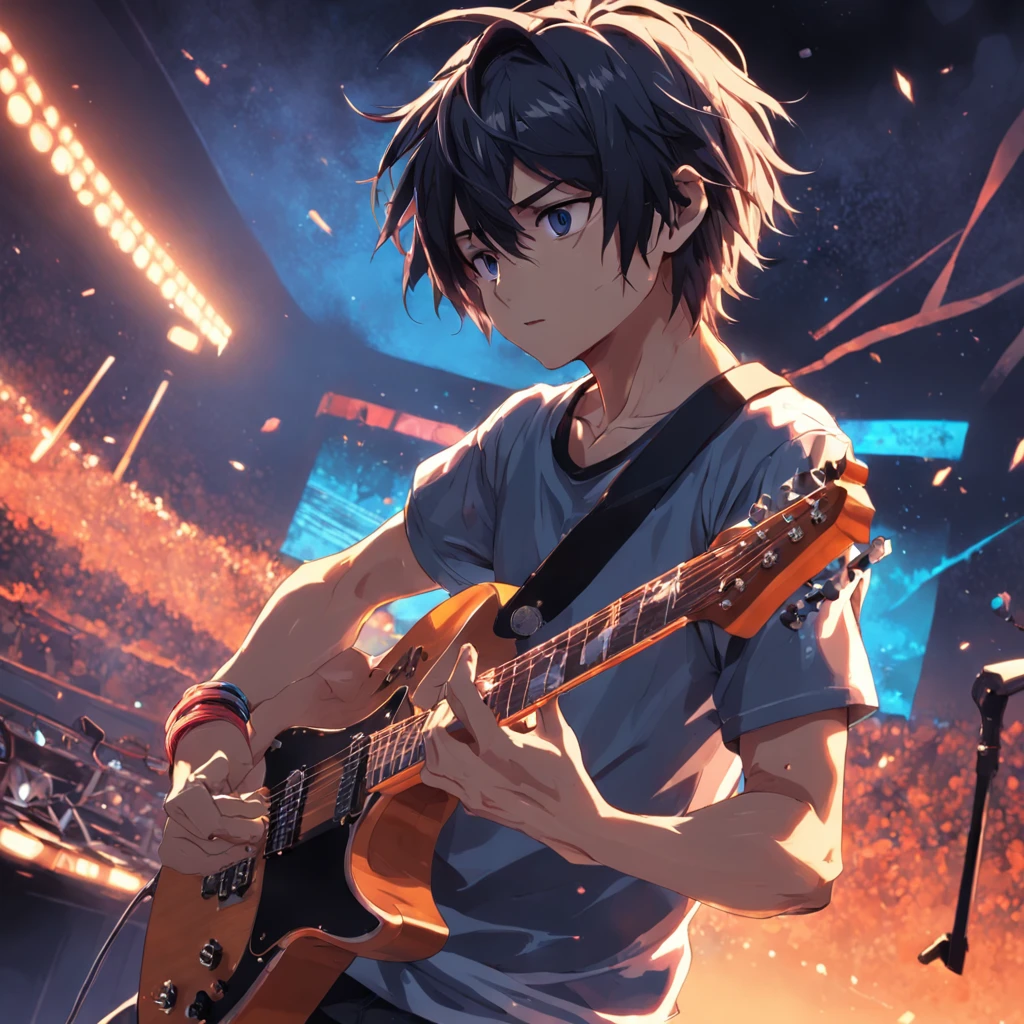 crie uma arte com um guitarrista  tocando rock