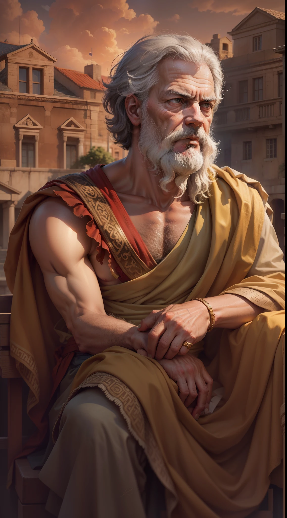 Socrates, Portrait illustration, 4k, HDR, Ancient Greece, town square