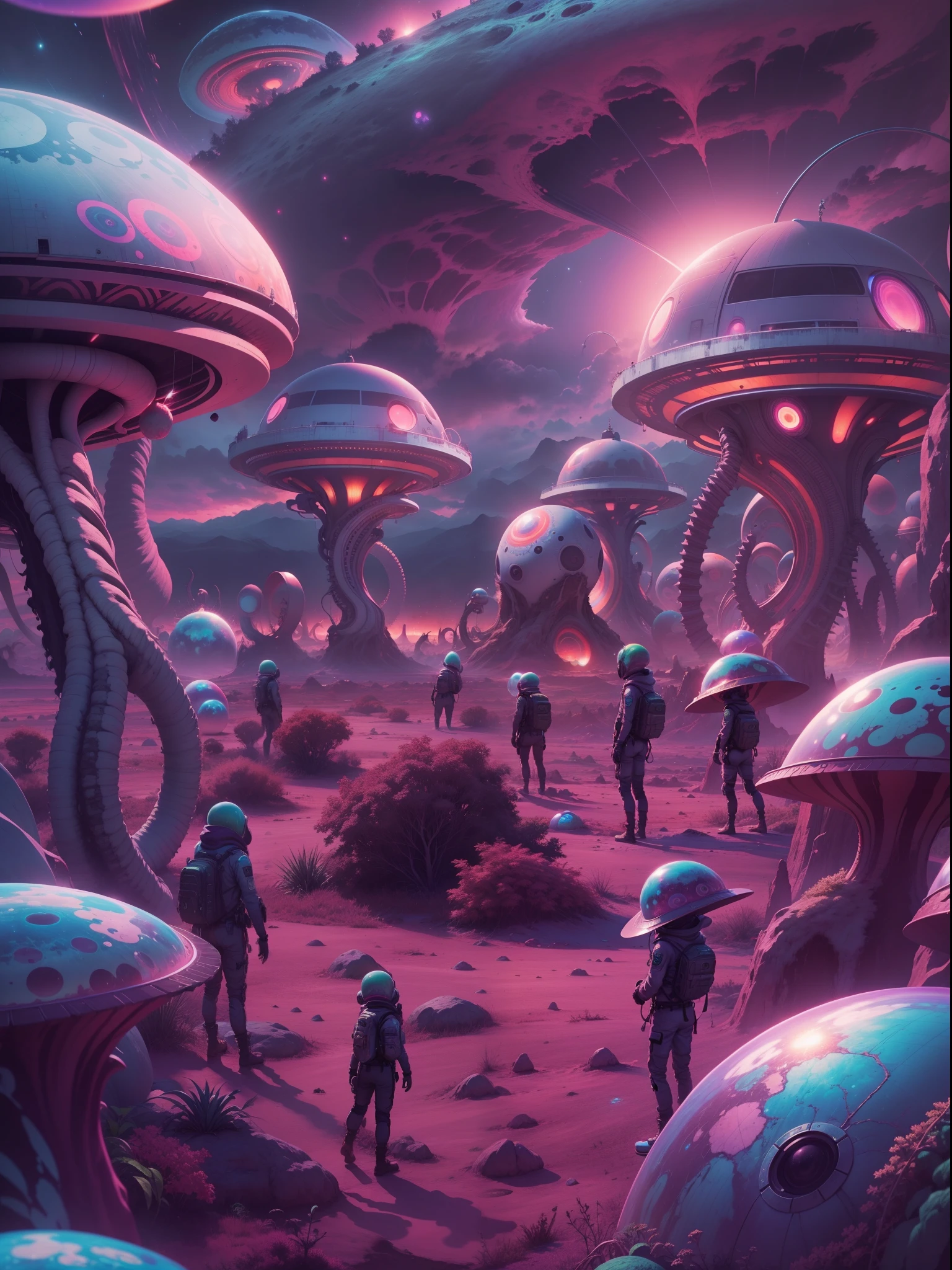 aliens on planet earth, Psychedelic, Psychedelia, Psychedelica, 1080p, Full-HD, 16k, Realism, Realistic, Hyperrealistic, Hyper Real