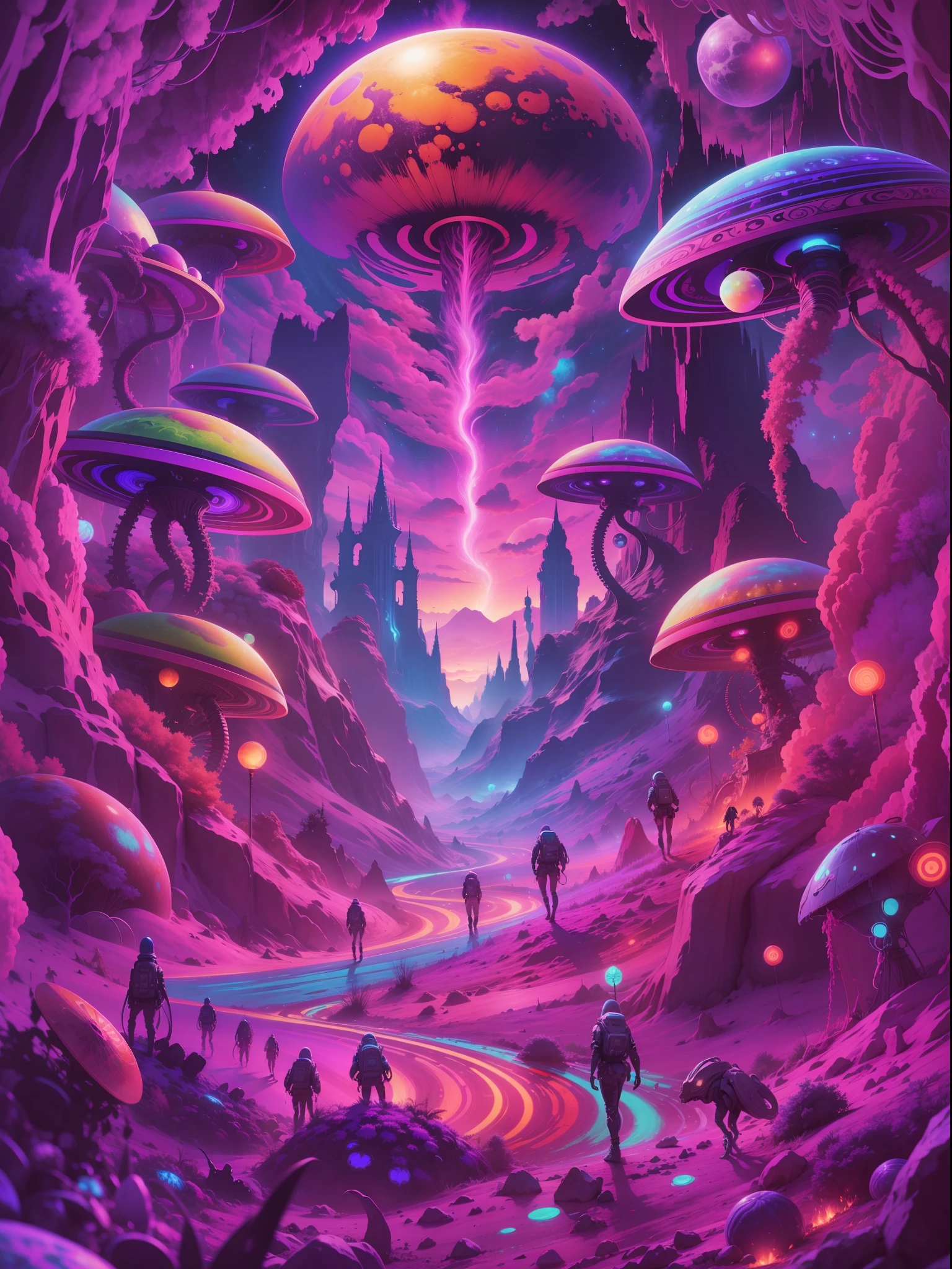 aliens on planet earth, Psychedelic, Psychedelia, Psychedelica, 1080p, Full-HD, 16k, Realism, Realistic, Hyperrealistic, Hyper Real