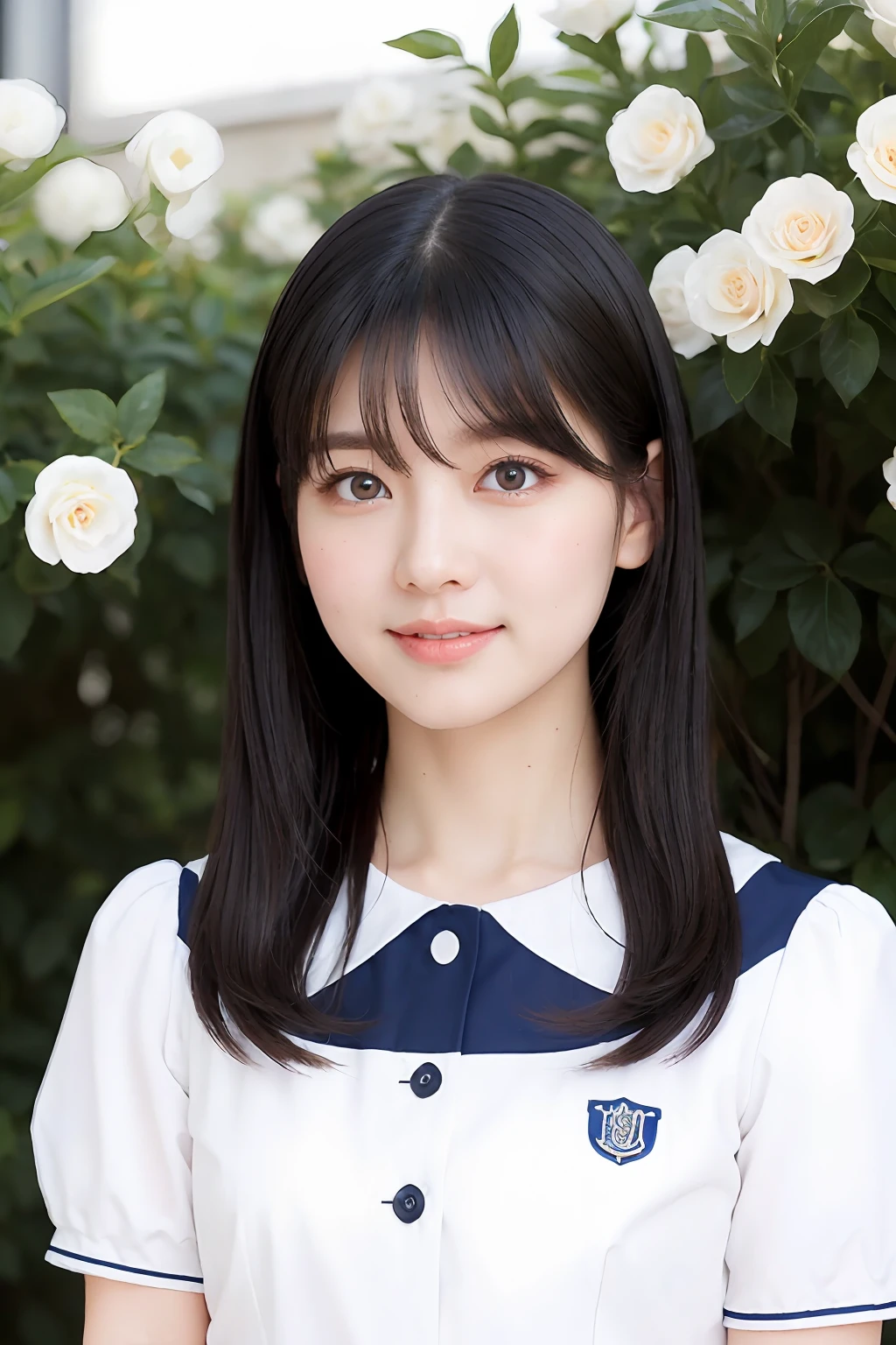 8k、Beautiful elementary school girl、black haired、detailed beautiful face、very short pants, flower garden、very strong wind、Decolletage、sit on your butt