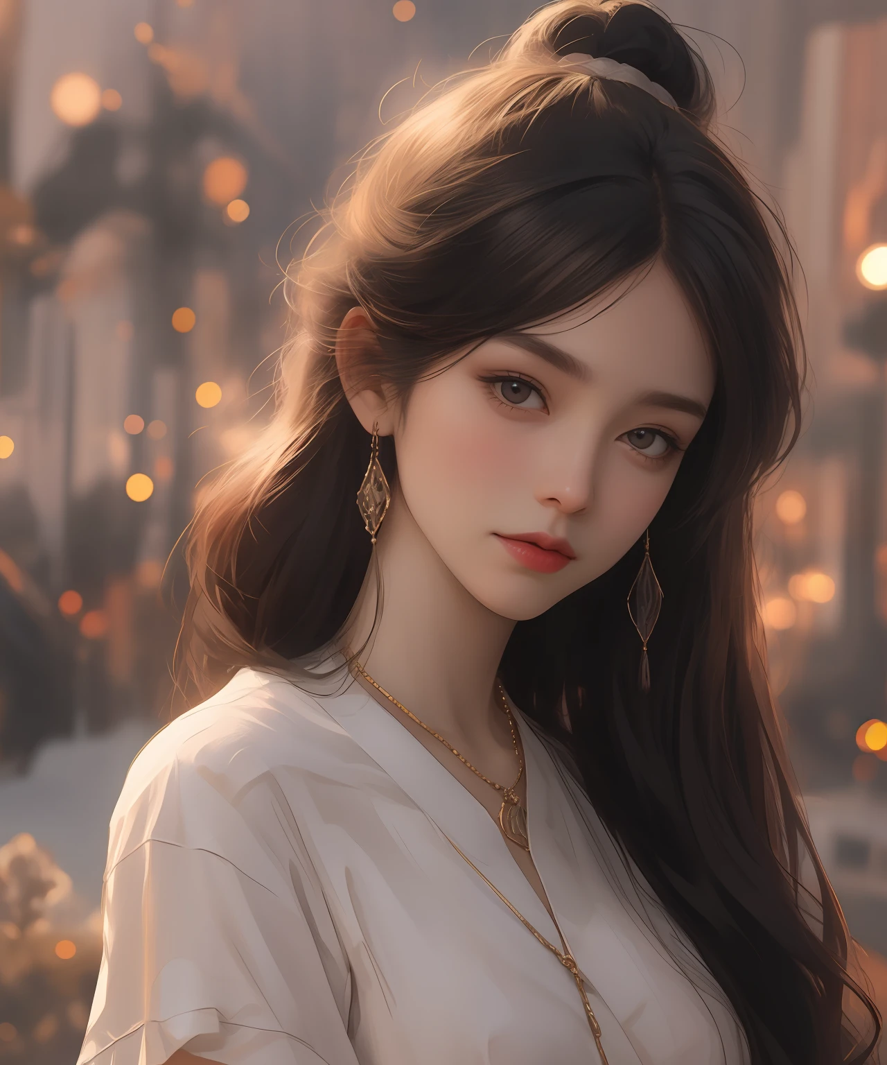 Best Quality, Masterpiece, High Resolution, 1Girl, Porcelain Dress, Fine Hair Accessories, Beautiful Necklace, Fine Jewelry, Beautiful Face, Physical, Tyndall Effect, Realistic, Shadow Studio, Edge Lighting, Two-Color Lighting, (High Detail Skin: 1.2), 8K UHD, DSLR, Soft Light, High Quality, Volumetric Light, Voy Shot, Photo, High Resolution, 4K, 8K, Background Blur,