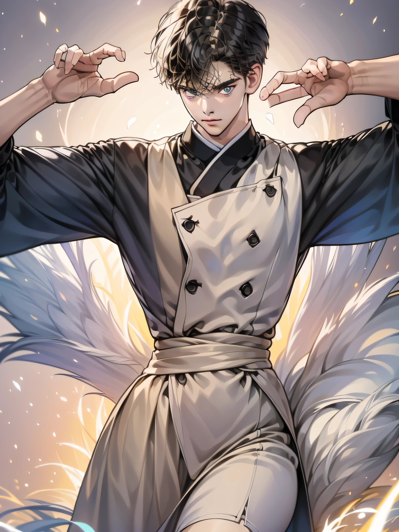 (in 8K、top-quality、masterpiece:1.2)、1 boy、short-haired、Hair short、Brown-skinned、