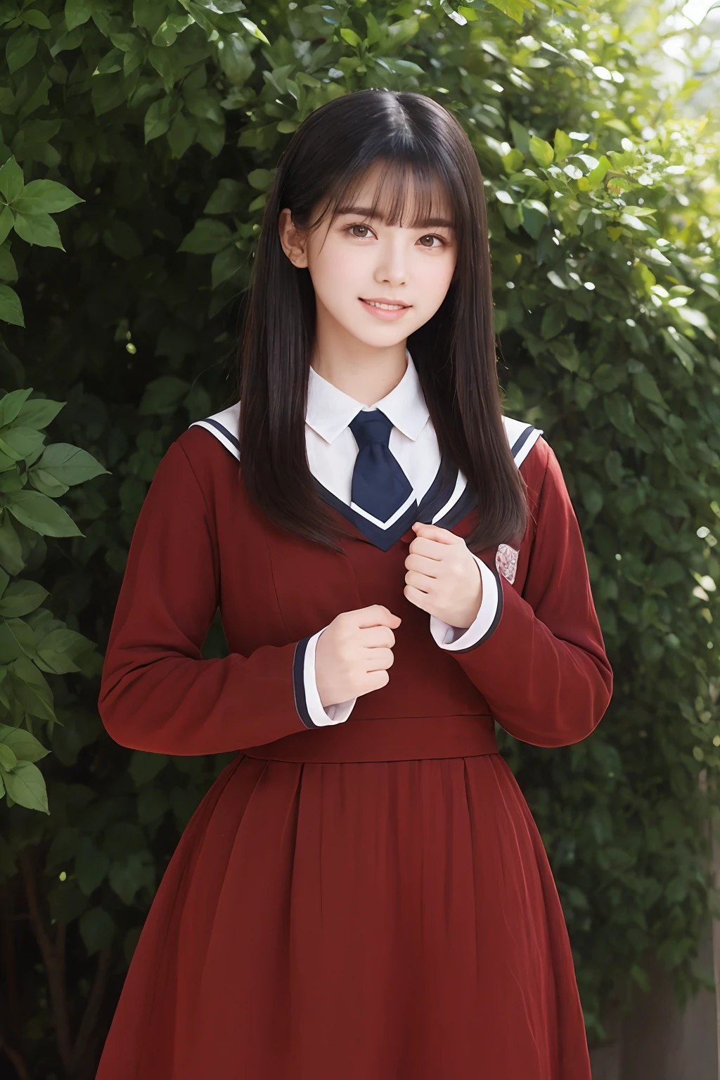 masterpiece, best quality, 1girl, nogizaka_costume, cowboy shot, thighs, beautiful girl, flowers, many small petals, garden, blue sky, looking at viewer, small waist, official art, raw photo, incredibly absurdres, facelight, dynamic lighting, cinematic lighting, ultra realistic, highres, photography, sharp focus, highest detailed, extreme detailed, ultra detailed, finely detail, extremely detailed eyes and face
