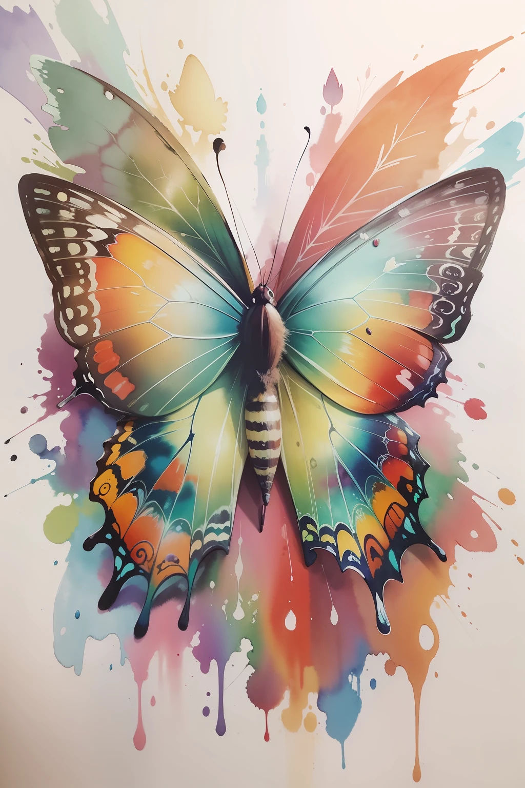 intricately detailed colorful single butterfly - watercolor art