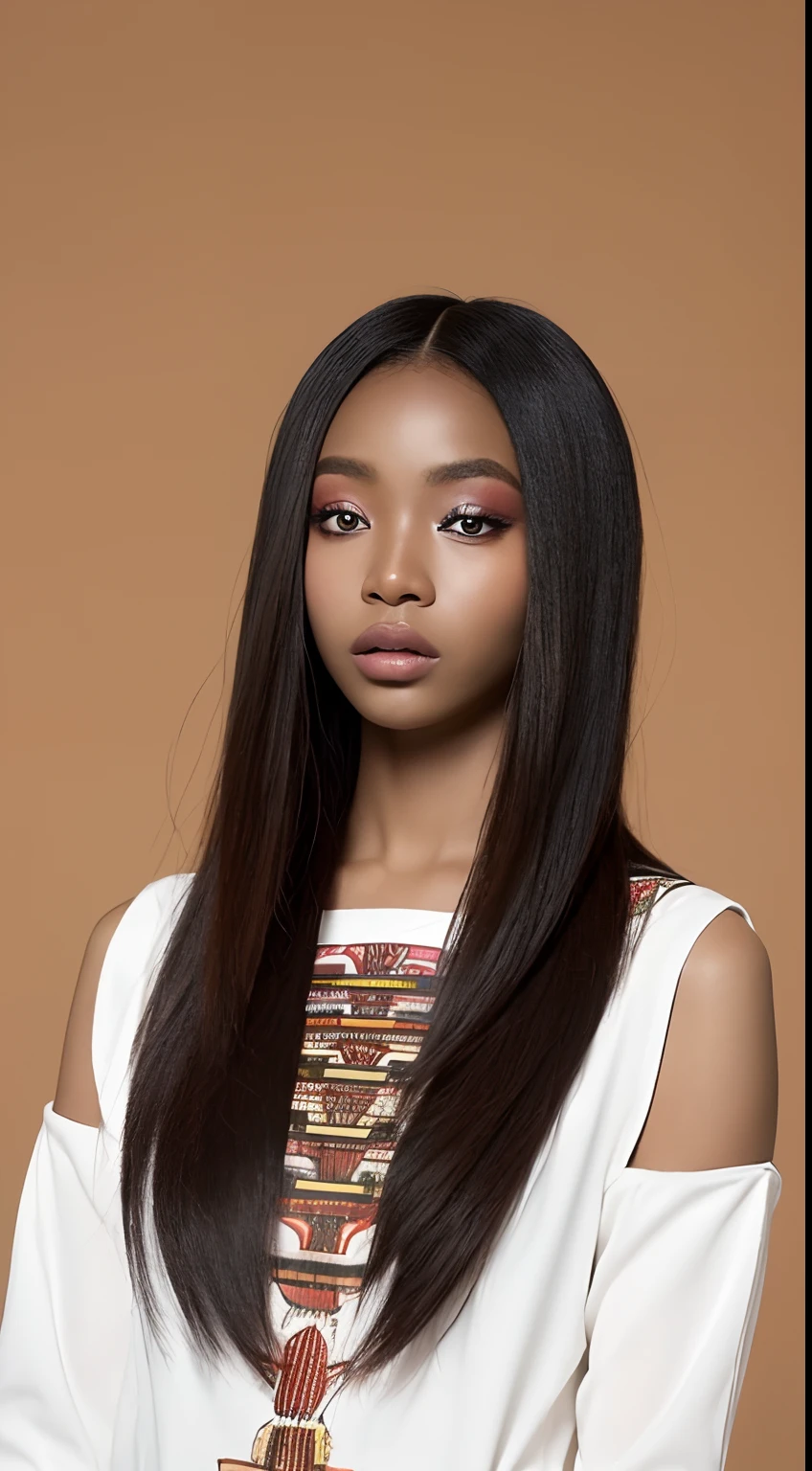one African model ,Unique details, virtual fashion, Near future, Curvilinear details , double eyelid, simple background