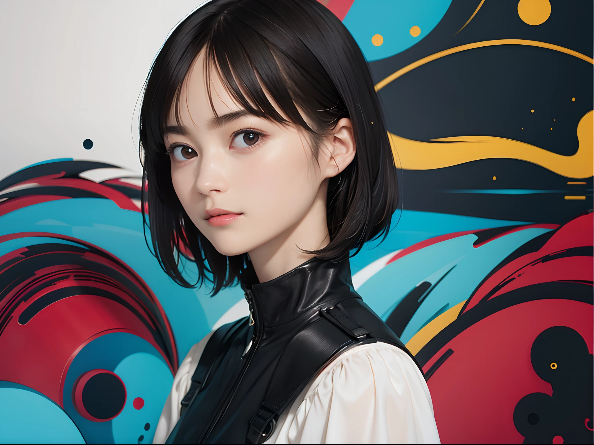Masterpiece, top quality, 1 lady, 20-years-old, ((short-hair)), abstract