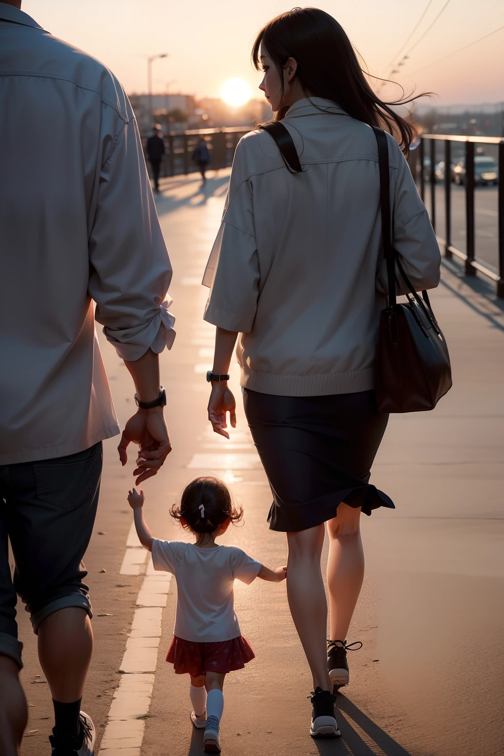 The seven-year-old girl happily held her parents