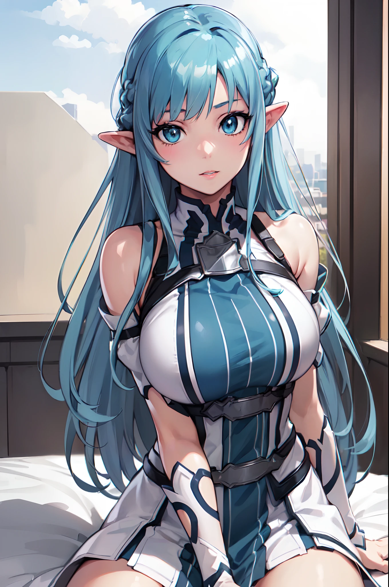 (Masterpiece:1.5), extremely detailed CG unity 8k wallpaper, beautiful breasts,chromatic_aberration,beautiful detailed shadow,beautiful eyes,beautiful body,beautiful skin,beautiful hand,(Curve,Model,glamor:1.5),(Realistic, hyper realisitic:1.5),(Blue hair:1.5),(blue eyess:1.5),Large breasts,Style image of woman undressed, Seductive Anime Girl, Big curvaceous, beautiful alluring anime teen, Beautiful anime girl, charming anime girls, Smooth Anime CG Art, Ilya Kuvshinov with long hair, beautiful alluring anime woman, Anime Best Girl, asunayuuki, On my bed, pretty anime girl