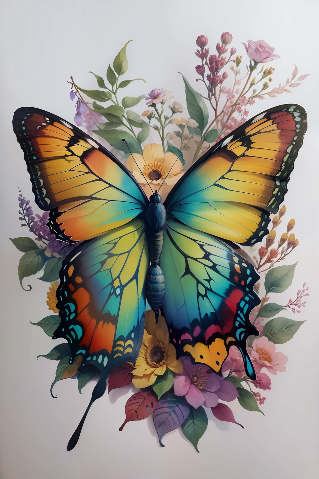 intricately detailed colorful single butterfly - watercolor art