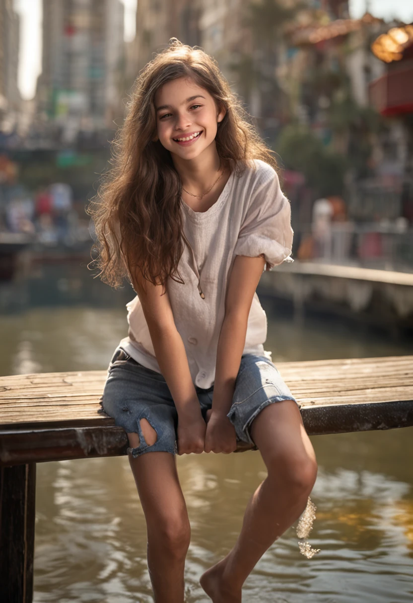"Specifications: 14K Resolution, Optimal Quality: 1.2, Realistic Style, Enhanced Photorealism: 1.37, Crystal Clear Ultra High Definition, Subject: Teenage Girl (16 yrs old), 1 Girl, Cute, Smile, Closed Mouth, Beautiful Details, Beautiful Nose, Full Body, Wet Hair, Enchanting Smile, Graceful Closed Mouth, Exquisite Detailing, Lovely Nose, crossed legs, Symmetrical Transparent Wings, Stunning Details Glistening, Wet Hair, Scenic Colossal Dalsefo, cinematic light very detailed