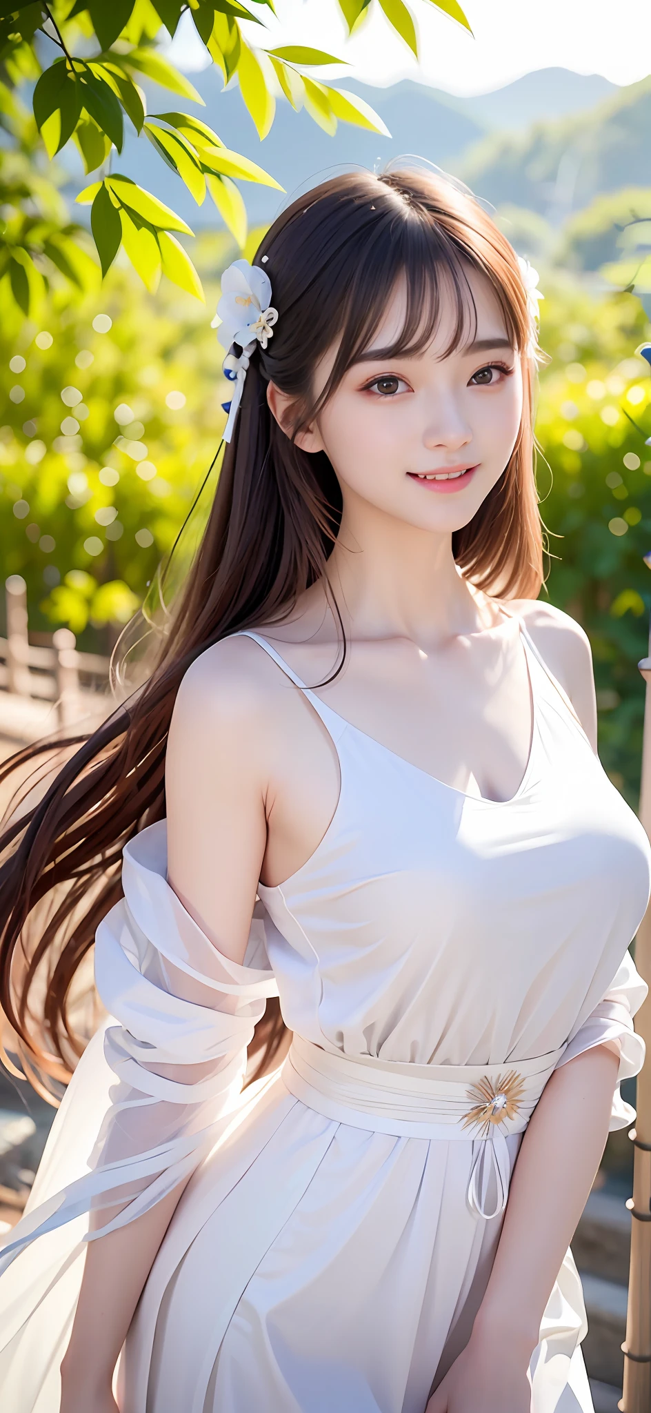 18-year-old smiling female classmate,(best qualtiy,8K,tmasterpiece:1.3),Goose egg face,largeeyes,long eyelasher,Exquisite(live-action realistic style),Star-like eyes,Ultimate face,Photorealistic light and shadow,Clear facial features,Milky white skin,Fair skin, highdetailskin, Realistic skin details, Visible Pore,(Super detail),(perfect bodies:1.1),pigtails,(dynamicposes),((Dynamic background((volumettic light:1.3)) ,grassy fields,school ground,Strapless underwear,Bust photo