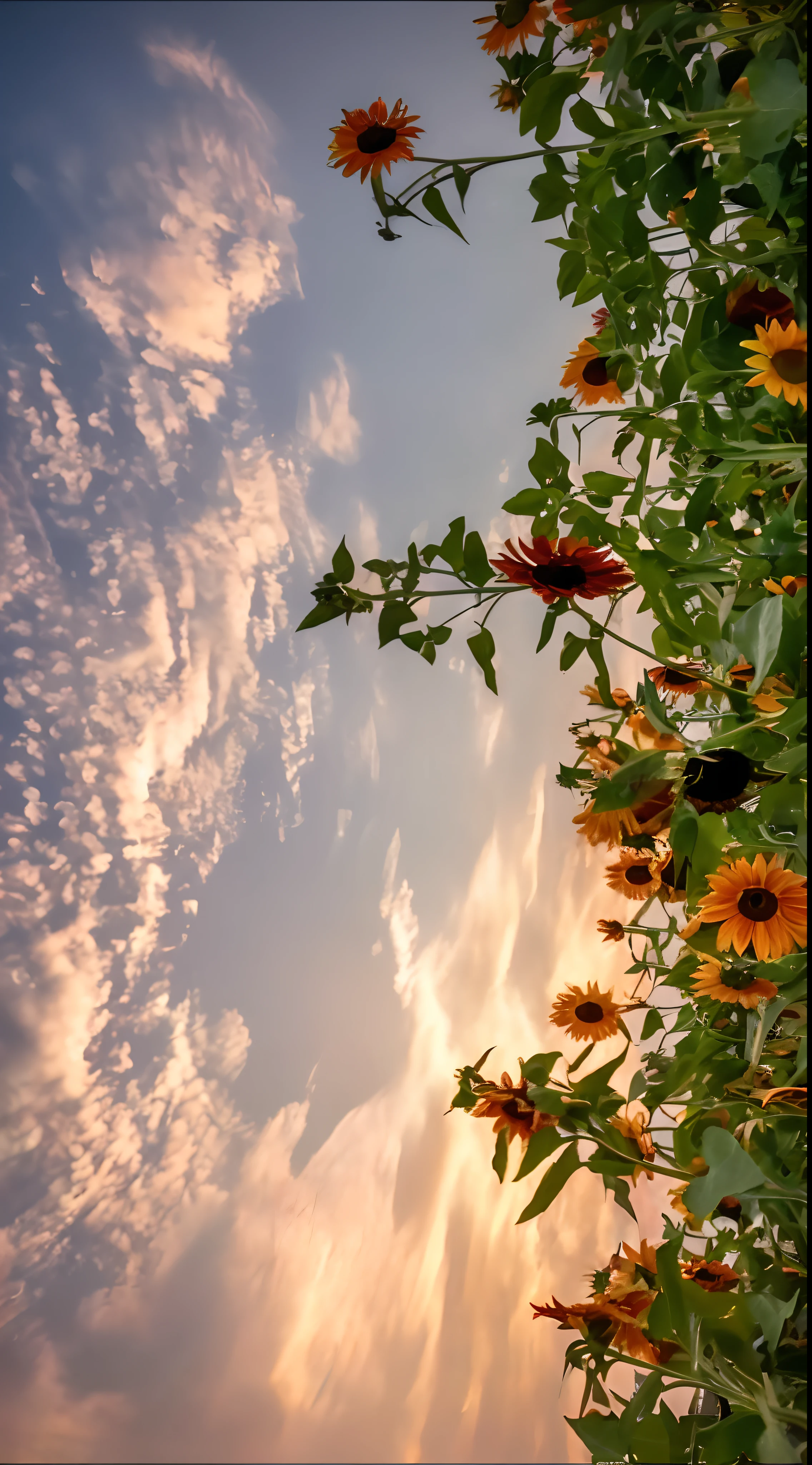 Many flowers grow in the grass, floral sunset, Evening sunset, late summer evening, an aesthetic field of flowers, At sunrise, flowers in foreground, summer setting, in the golden hour, taken at golden hour, late sunset, scene: Sunflower field, scene : Sunflower field, sunflowers in the background, At sunset, Today\'s featured photograph 4k