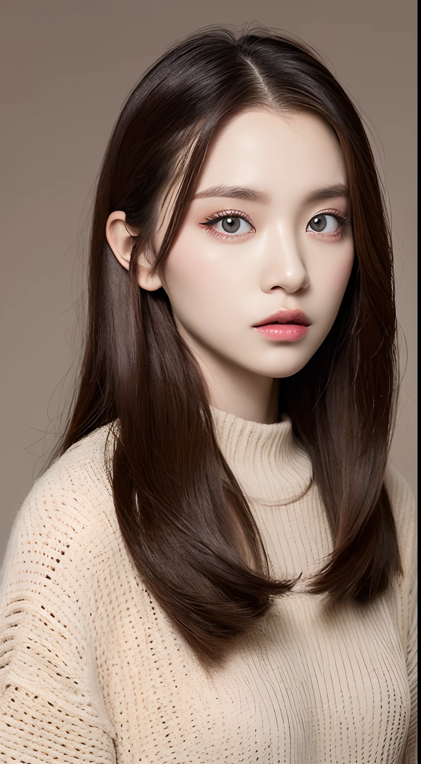 (masterpiece: 1.3), (8K, Realistic, RAW Photos, Highest quality: 1.4), (One girl), Beautiful Face, (Realistic Face), (Long Hair: 1.3), Beautiful hairstyle, Realistic eyes, Beautiful brown eyes, Beautiful details in the eyes, (Realistic Skin), Beautiful Skin, (sweater), Absurd, Charm, 超High resolution, Ultra-realistic, High resolution, Golden Ratio、Big Breasts