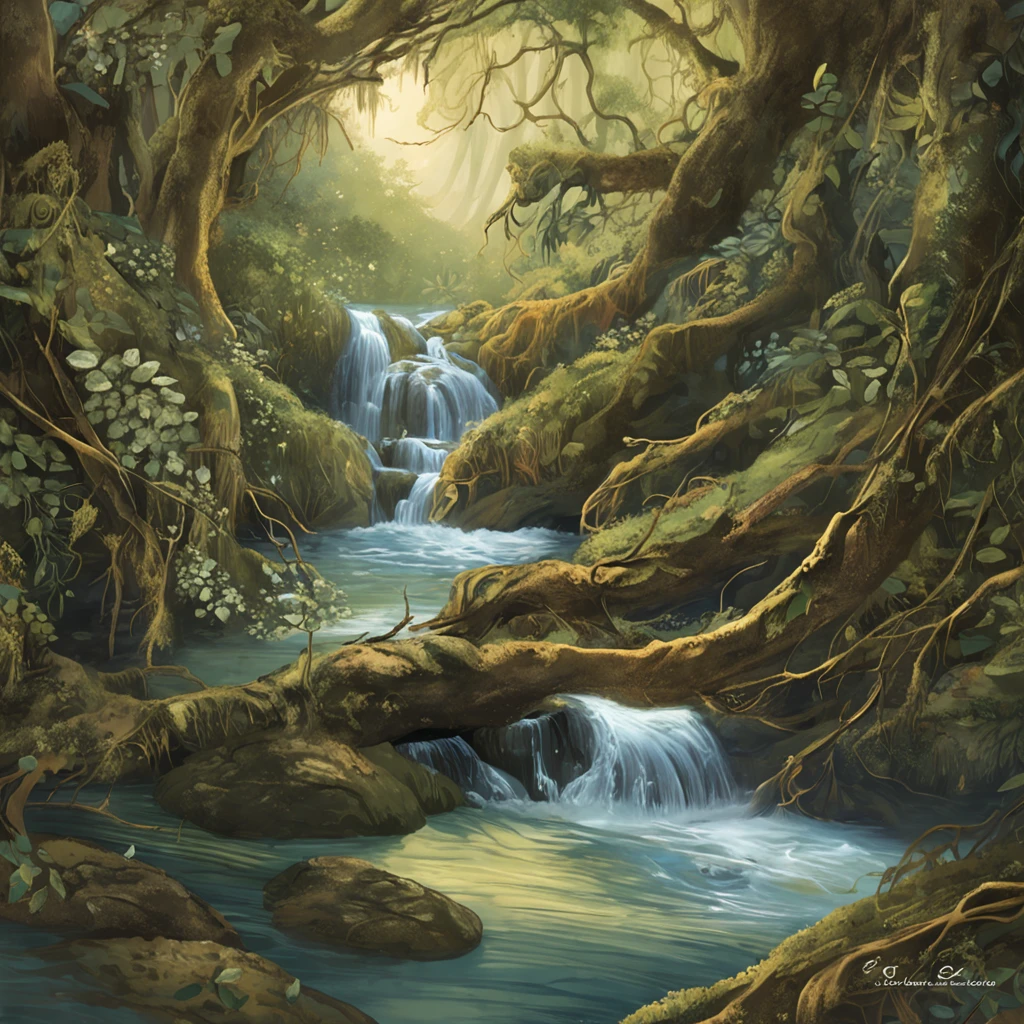 a ninfa da cachoeira, era uma figura de beleza transcendental. His appearance was a harmonious fusion of nature and grace. Here is a more detailed description of his appearance and body:
allure:
Cabelos Dourados: Her long, flowing hair was the color of gold, shining like the sun's rays when reflected in water. They fell in soft curls up to the waist, parecendo uma cascata dourada.
Olhos Cristalinos: Seus olhos eram da cor mais pura de azul cristalino, like the clear waters of a mountain stream. Eles emanavam sabedoria e uma serenidade que era hipnotizante.
Pele Resplandecente: Sua pele era macia e delicada, with an ethereal glow that seemed to radiate light of its own. His complexion was slightly pale, but without ceasing to be healthy and luminous.
Corpo:
Altura Elegante: Ela tinha uma altura graciosa e esguia, com cerca de 1,70 metros de altura. Sua postura era ereta e confiante, like that of someone who is in perfect tune with nature.
Formas Sinuosas: Seu corpo era esculpido com curvas suaves e graciosas, that resembled the smooth lines of an ancient tree. Sua figura era elegante e delicada, com uma aura de pureza.
Vestimenta Natural: Umaia usava roupas simples e naturais, made of intertwined leaves and flowers, que se fundiam harmoniosamente com o ambiente ao seu redor. His costume looked like an extension of nature itself.
Bare Feet: His bare feet touched the earth with a grace that denoted a deep connection to the ground. Ela parecia estar em completa harmonia com o mundo natural.