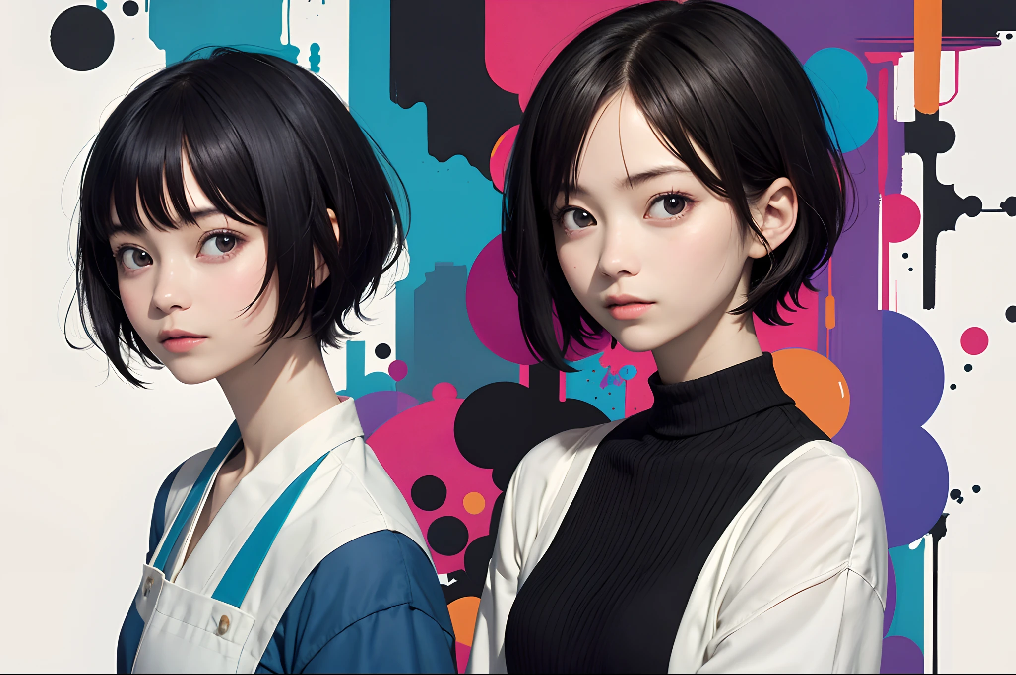 masutepiece, of the highest quality, 1 Lady, 20yr old, ((short-hair)), Abstract