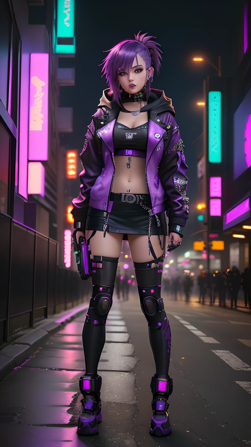 there is a woman with purple hair and a leather jacket, female cyberpunk anime girl, cyberpunk anime girl, cyberpunk vibe, dreamy cyberpunk girl, digital cyberpunk anime art, cyberpunk girl, in cyberpunk style, cyberpunk beautiful girl, cyberpunk 2 0 y. o model girl, cyberpunk outfit, seductive cyberpunk dark fantasy, cyberpunk anime girl in hoodie, anime cyberpunk art, cyberpunk style outfit