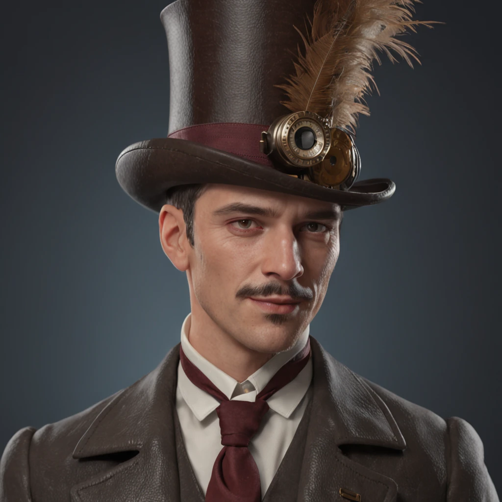 (renderizado 3D profesional:1.3) de (realista:1.3) Apuesto y elegante Caballero al estilo Steampunk, sombrero top hat, estilo hipster, masculino suave y brillante,  Renderizado 8K Unity de cuerpo completo,  poro de la piel, very dark lighting, sombreado pesado, detallado, Cara detallada, (vibrante, Realistic photography, realista, dramatic, oscuro, foco nítido, 8k), (intrincado:1.4), (Altamente detallado:1.4), Pintura digital, renderizado por Octane, Estaciones de arte, Concepto-Arte, Suave, foco nítido, illustration, Arte Germen, (loish:0.23), WLOP Ilya Kuvshinov, y Greg Rutkowski y Alphonse Mucha gracias, (global ilumination, luz de estudio, Light Volumetric), fuertes lluvias, particles floating