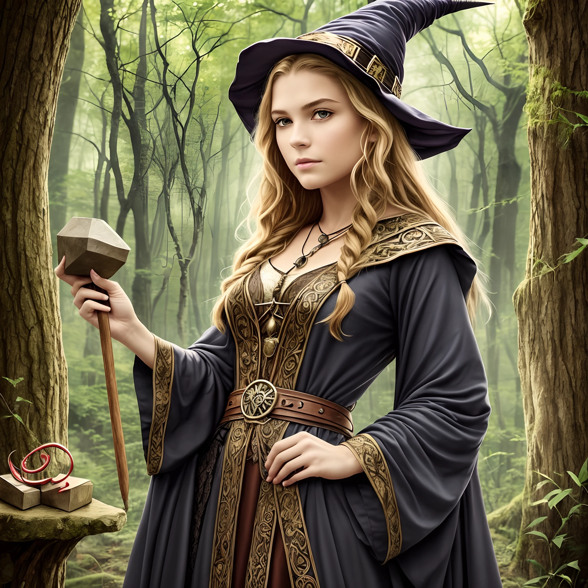 magic oak, runes, young beautiful witch, viking --auto --s2