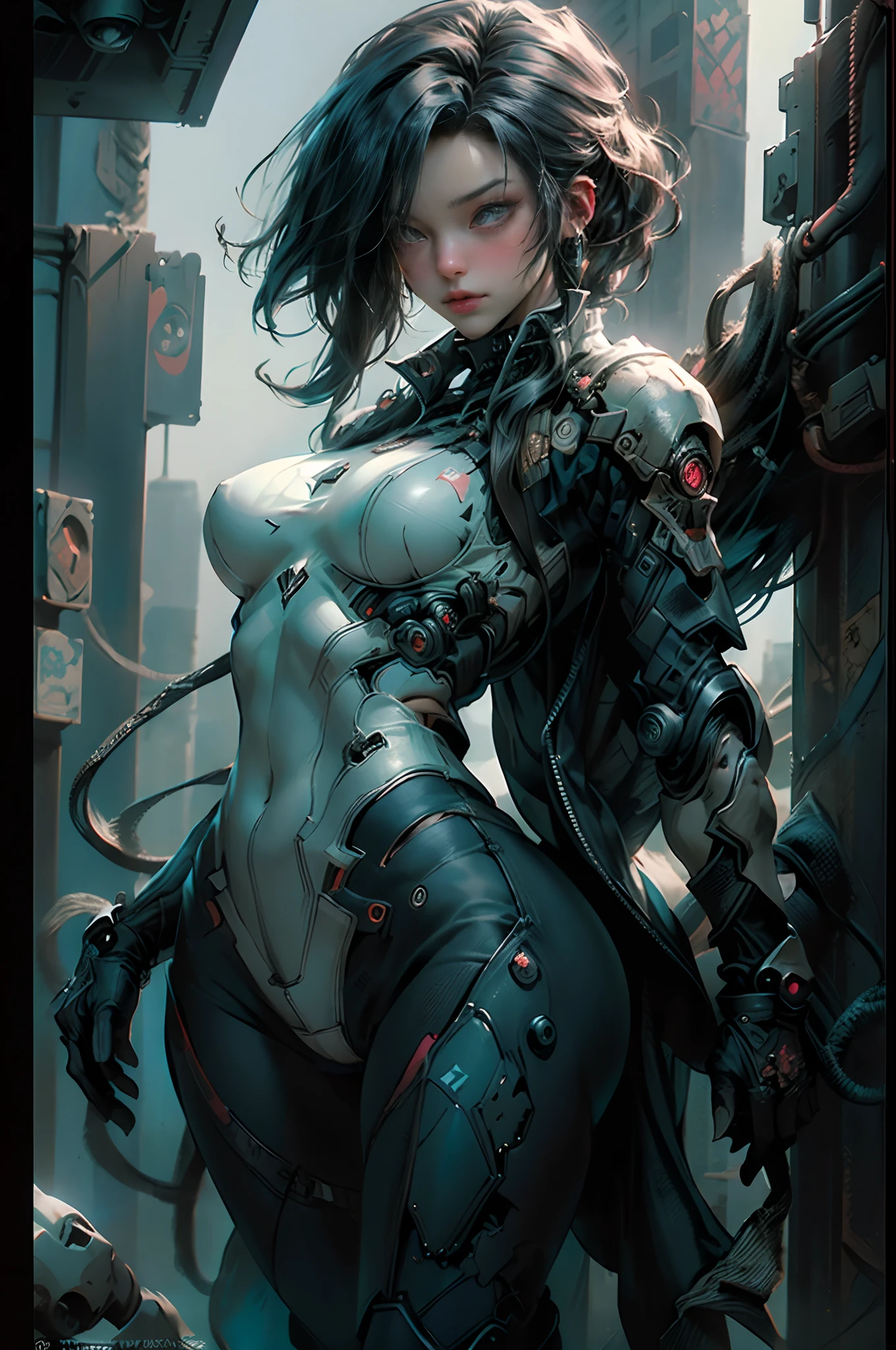 ((Best quality)), ((masterpiece)), (detailed:1.4), photograph of 2 beautiful cyberpunk girls, (wearing smooth organic tech armor), (long shapeless hair), big breasts, (cowboy shot), (((dynamic pose))), (Depth-of-field), Maximum clarity and sharpness, Octane Render, (Cinematic lighting),Wide aperture,Low ISO,White balance,Rule of thirds,8K RAW