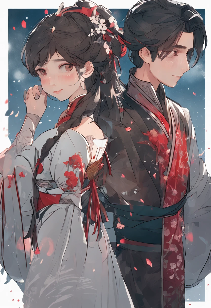 in a panoramic view,magic realism, anime big breast,Masterpiece, hyper HD, Super detail, High details, Best quality, A high resolution, A high resolution, Award-Awarded, Award-Awarded, Anatomically correct, 8K,),(A girl and a boy hold hands on a bridge,full moon,holding hands in the moonlight,Peaceful night sky in the background,Traditional romance, xianxia fantasy, Chinese fantasy, beautiful moonlight night, Chinese style, moonlit night dreamy atmosphere),(Boy in blue and anime girl in red dress:1.5,Delicate girl,beuaty girl,Chinese Hanfu,inspired by Leng Mei,Romantic atmosphere:1.5,Cinematic lighting,Chinese premium color scheme)