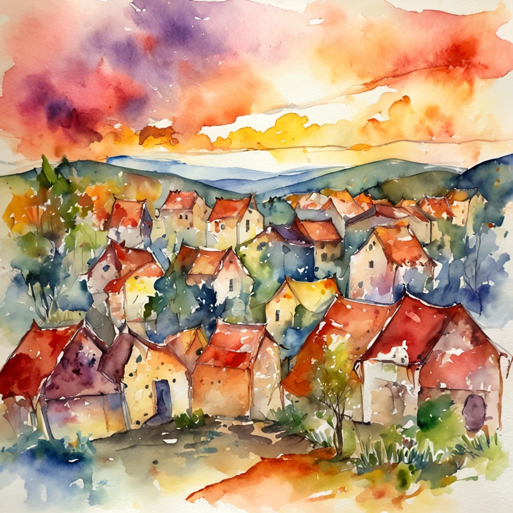 Hell in the style of disco-elysium, Hellish Sky, Demons, An abundance of colors, watercolor expressionist