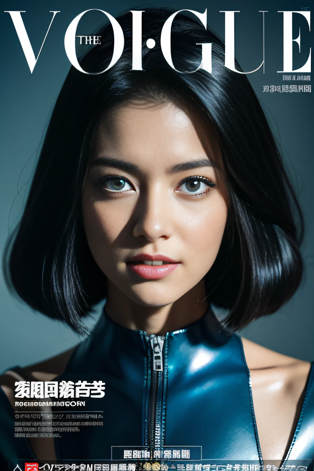 （8K分辨率，。.3D，offcial art，（MagazineCover：1.4），attention-grabbing，Oversized title font，Catchy，The title is larger，More eye-catching，modern day），（1womanl，（Tever's facial features：1.8，s delicate face），Jet black slightly curly hair，（Fluffy and messy, There are levels），（（Robotic prosthetics），（Part of the body robotic prosthesis），Lights on the machine，Controller mask，dynamicposes），perfect hand，Ultra-fine material），（Cyberpunk woman and her mech，City ruins of war，scientific fiction，Exquisite environmental details，MagazineCover：1.4），（exhilarated，confident smile，Rejoice），（Cover typography，profesional lighting，动态照明 ，Maximum clarity and sharpness， Many-Layer Textures， Albedo e mapas Speculares，Sharp focus），（（Strong color contrast，（black in color，blue colors，red colour））），（Golden section，Cover of a，low  angle shot，depth of fields，perfectly proportions，Hasselblad photograp，tmasterpiece：1.3），（vogue cover，Cyberpunk art of a，Cyberpunk Building，Art platform）